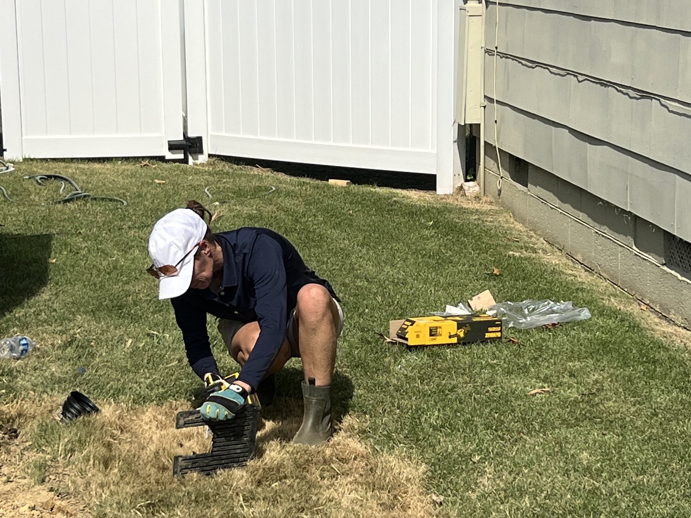 Setting a catch basin into the low point of a lawn